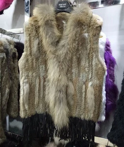 hot sale real rabbit fur with raccoon fur women vest new design wholesale in stock