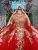 Import HTL880 high neck golden applique long sleeves red vintage wedding dress with long veil from China