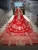 HTL880 high neck golden applique long sleeves red vintage wedding dress with long veil