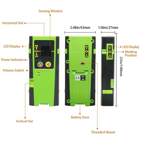 Huepar Digital Laser Detector LR-6RG,for Pulsing Line Lasers Up to 200ft,,LED Displays,Red and Green Beams Laser Level Receiver
