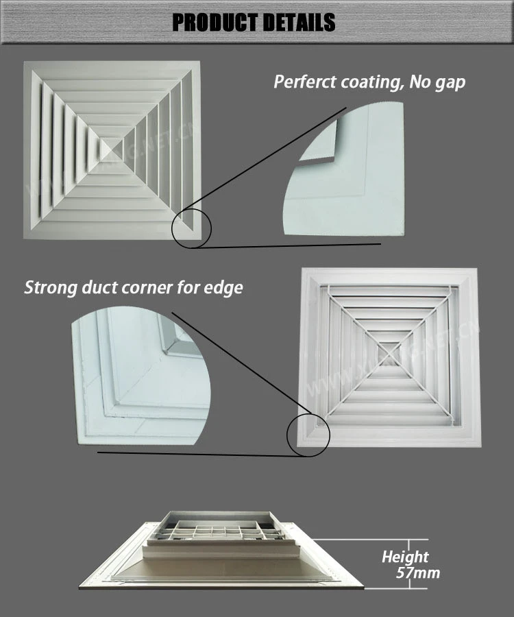 Hvac diffuser aluminum ceiling 4-way supply air conditioning grilles air diffuser