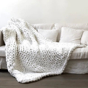 i@home Oeko-tex Hand knitted soft merino wool super chunky knit blanket hotel