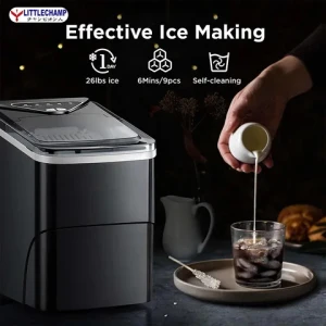 Ice Maker Countertop, 9 Cubes Ready in 6 Mins, 26lbs in 24Hrs, Self-Cleaning Ice Machine with Ice Scoop and Basket, 2 Sizes