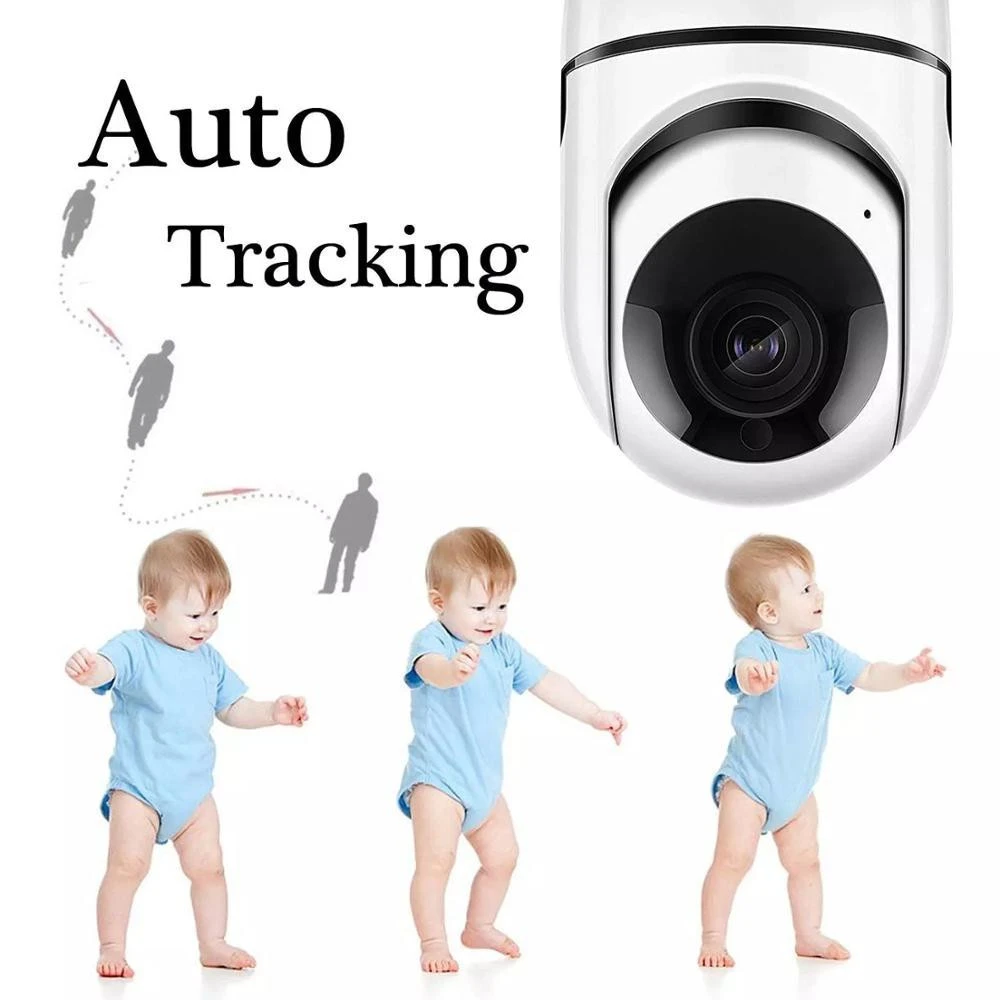 In stock 360 pan tilt Automatic Motion Tracking Detector Night Vision p2p Monny WIFI Monitor Baby Camera with mic speaker