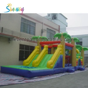 Inflatable jungle slide with pool, cheap price inflatable climbing wall for kids