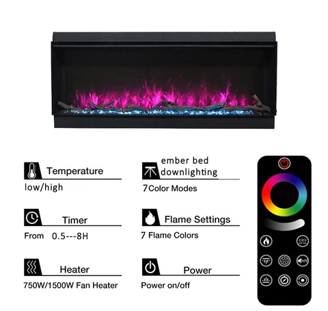 Insert Realistic LED Flame Wall 3D Electric Fireplace Heater Remote Control Indoor Small Electric Fireplaces