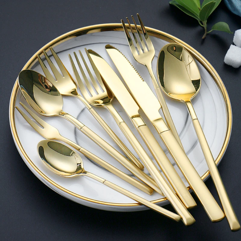 INT Tableware stocked gold frosted handle cutleries dining set luxury stainless steel cutlery set