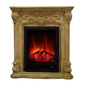 Ivory Carved Front Electric Fireplace Polystone Mantel