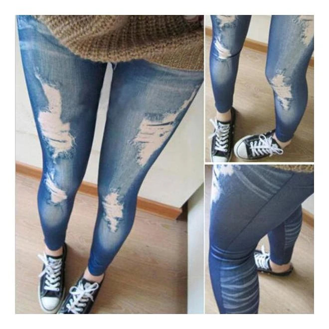 Jeans Women Denim Ripped Kids Denim Jeans Pants Jean Look Skinny Leggings Slim Jeggings Trousers Blue Black