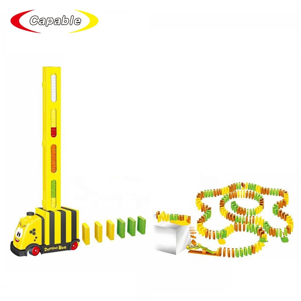 Kids battery operated bee domino electric train building stacking block acousto-optic automatic pendulum domino set toys