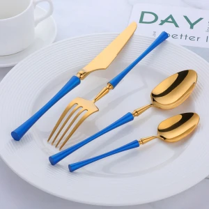 Kitchen Tableware Reusable Stainless Steel Spoon Fork Knife Gold Cutlery Set