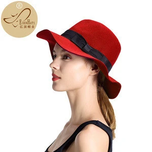 Ladies Panama Style with Ribbon Trim Wool Felt Fedora Hat