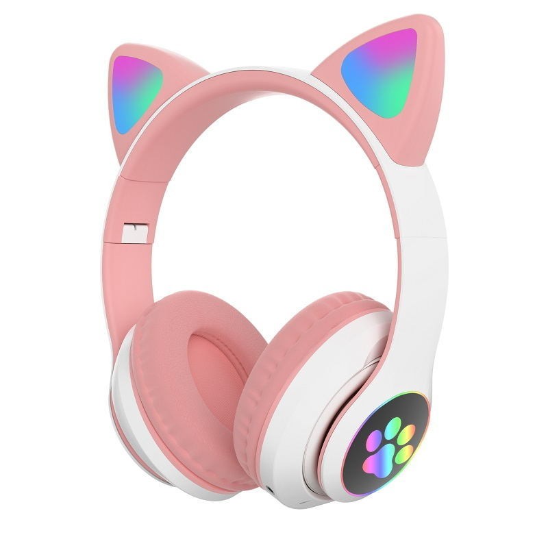 LED Cat Ear Noise Cancelling Headphones Young People Girl Headset for Blue with Mic Support TF Card 3.5mm Tooth 5.0 Wireless