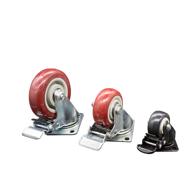 Light-Medium Duty 2-5 Inch Swivel Plate red PVC Rubber Rectangle Top Plate Rotation Suitcase Caster Wheels,Trolley Casters
