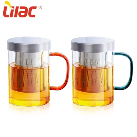 Lilac Free Sample 460ml 15oz coffee cup heat resistant glass mug with color handle