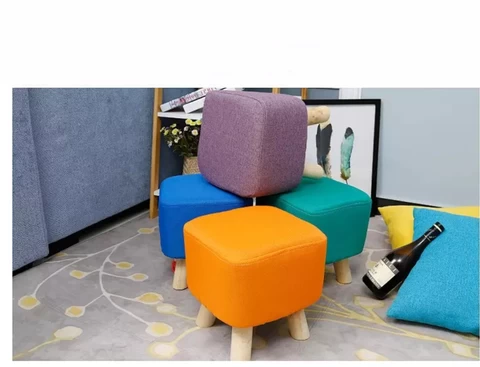 Living room furniture ottoman stool velvet fabric chair cheap color solid wood leg sofa change shoe
