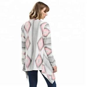 Long Sleeve Printing Totem Maxi Cardigan Sweater For Woman
