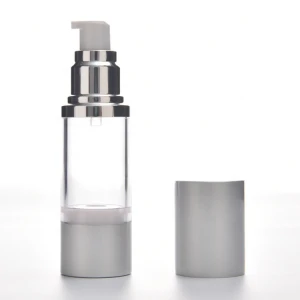 Lotion bottle silver 15ml 30ml 50ml airless pump plastic aluminum cosmetic airless pump bottle