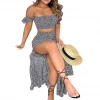 Lskj083 Ruffle Striped Off Shoulder Sleeveless Beach Wear Two Piece Summer Dress 2021 Casual Bodycon Beach Dresses