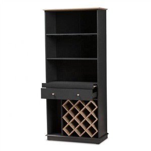 Luxury American style design espresso wine cabinet display connecting with bar table for dining living room