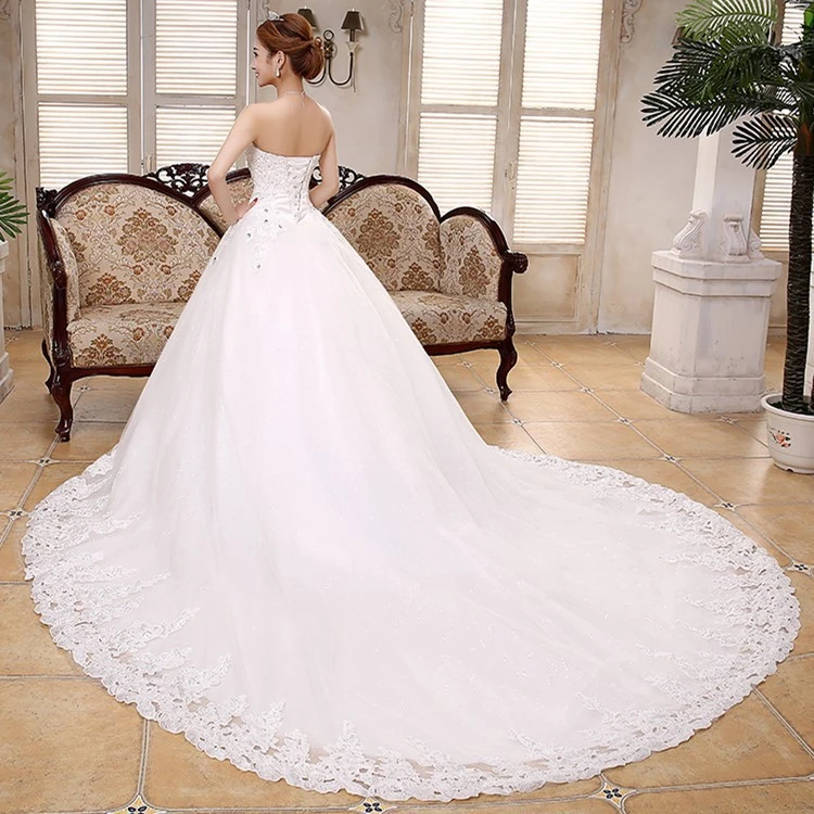 Luxury Beaded Long Train Lace Tail Wedding Dress/Bridal Gown