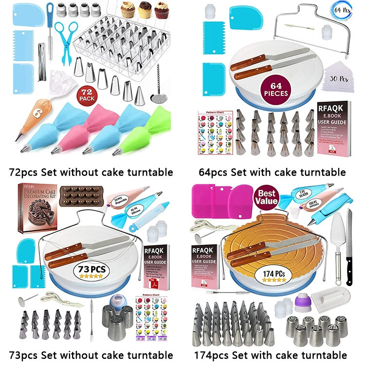 Luxury Large 174 pcs Stainless Steel Silicone Home Baking Household Cake Decorating Tools Accessories Set with Nozzles