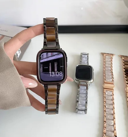 Luxury Metal Watch Strap Solid 304 Stainless Steel Between Resin Strap Fashion Watch Band For Apple Watch