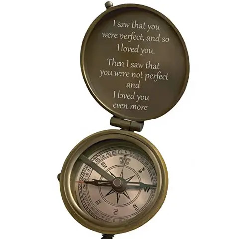 Magnetic Brass Antique Pocket Compass Brass Flat Compass With Leather Case Antique Collectible Brass Poem Quote Engraving Style