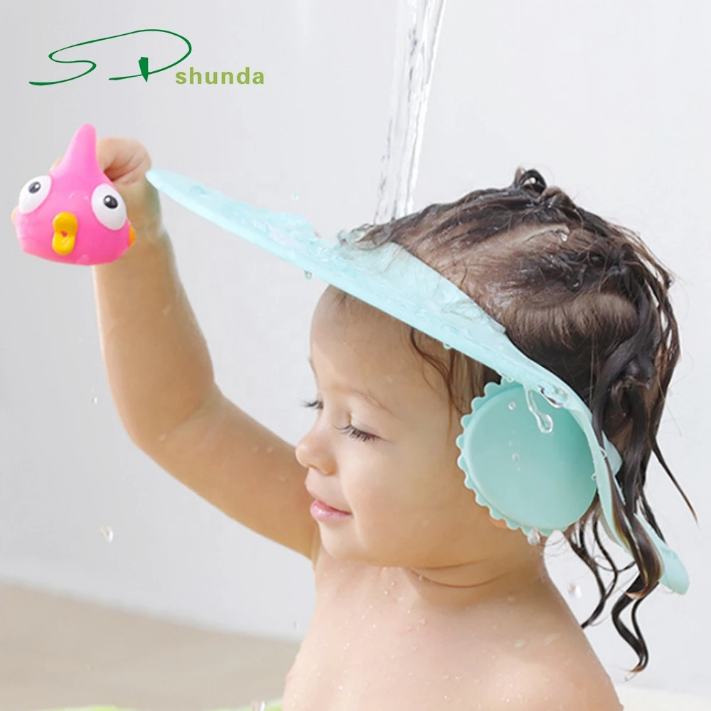 Manufacturer Adjustable Waterproof Soft Hotel Shampoo Bathing Wash Hair Baby Kids Bath Shower Hat With Ear