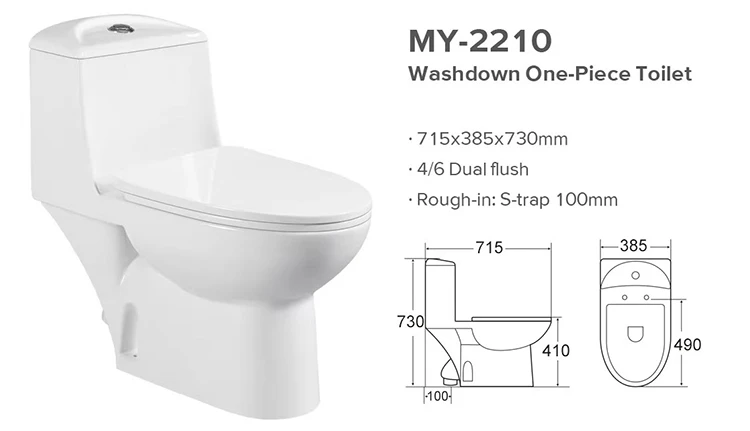 Medyag MY-2210 Instock Pakistan Market 4/6 Dual-Flush Toilet Bowl S-trap 100mm Ceramic Wash Down One-Piece Toilet