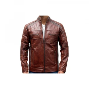 Mens Cowskin Genuine Leather Bomber Jacket/Bomber Leather Jacket Brown Distressed Jacket/Biker Fashion Brown Leather Jacket