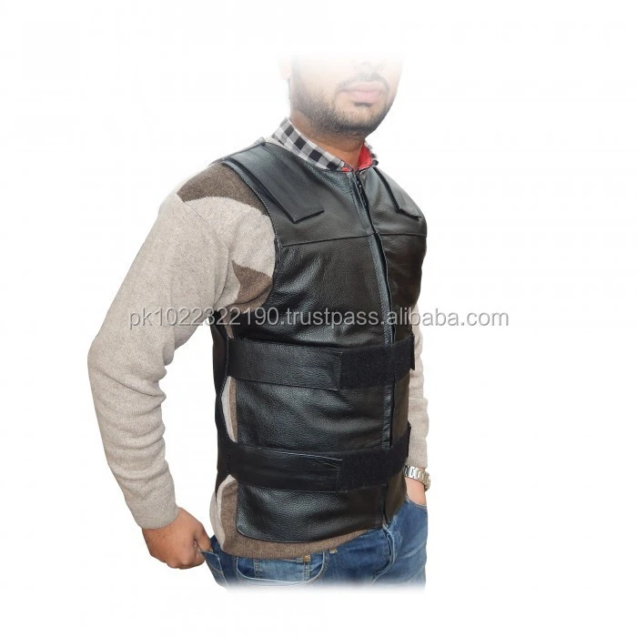 Men&#x27;s Bullet Proof Style Motorcycle Biker Leather Vest