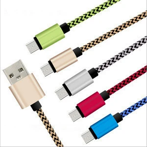 Micro led USB Braided Charger Cable for Samsung Extension Woven 1M Wire Data Sync Nylon Line 5 pin Cords