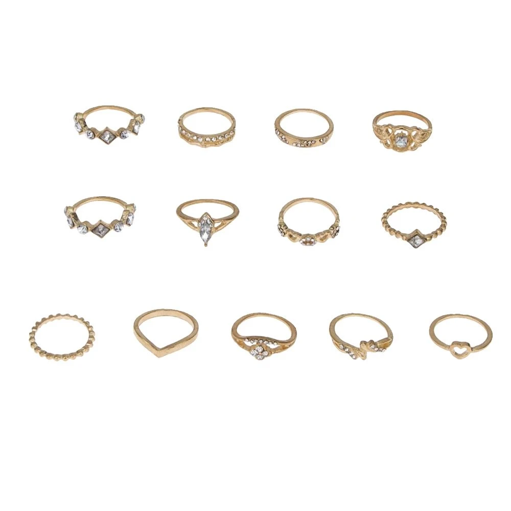 Midi Finger Rings Set Ladies Jewelry Gift Fashion Trend Golden Crystal Bamboo Thirteen Set Ring
