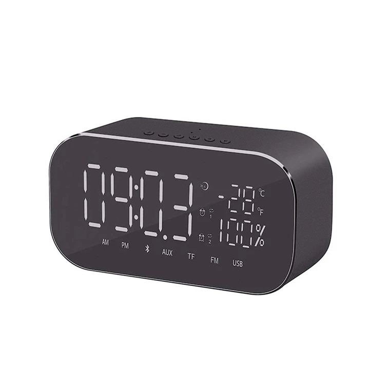 Mirror LED alarm clock with bluetooths wireless speaker FM radio with time,temperature display table clock