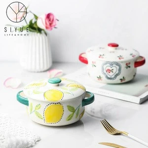 Multi Designs Wholesale Porcelain Mini Tureen Ceramic Soup Instant Noodles Bowl With Lid Handle 1101