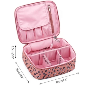 Multifunction Portable Leopard Zipper Makeup Organizer Pink Cosmetic Bags for Travel