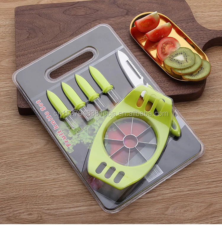 Multifunctional Portable Kitchen Tools 6pcs set Apple Cutter Fruit Fork Cutting Board Fruit knife Set with Stainless Steel Blade