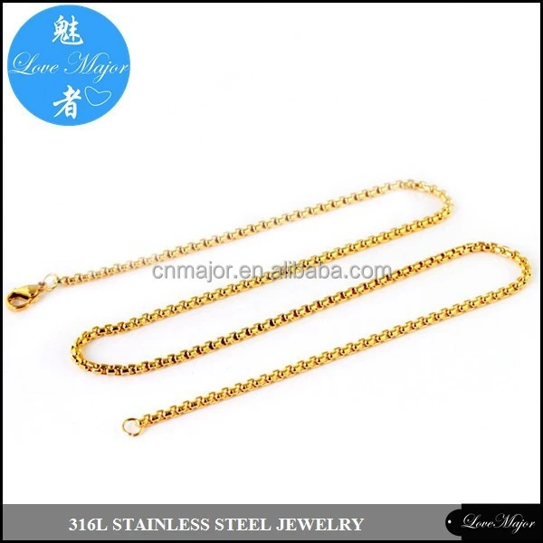 Multiple Sizes 18K Gold Plated Necklace Stainless Steel Box Chain Fashion Jewelry