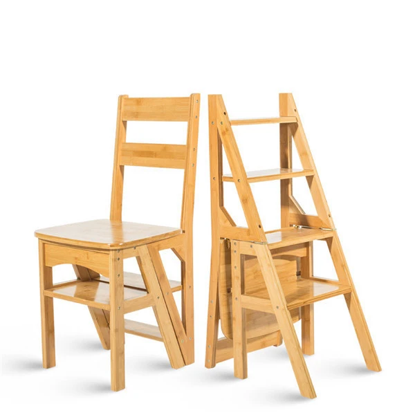 Natural Bamboo Multi functional Four Step Library Ladder Chair