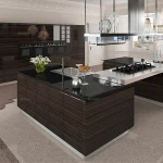 Natural Ebony wood veneer kitchen cabinet with island