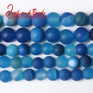 Natural matte Blue Stripes Agates Stone Beads natural black agates loose spacer beads