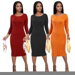 new 2020 solid color  backless sweater dress long sleeve maxi skirt evening dress long fall women dress