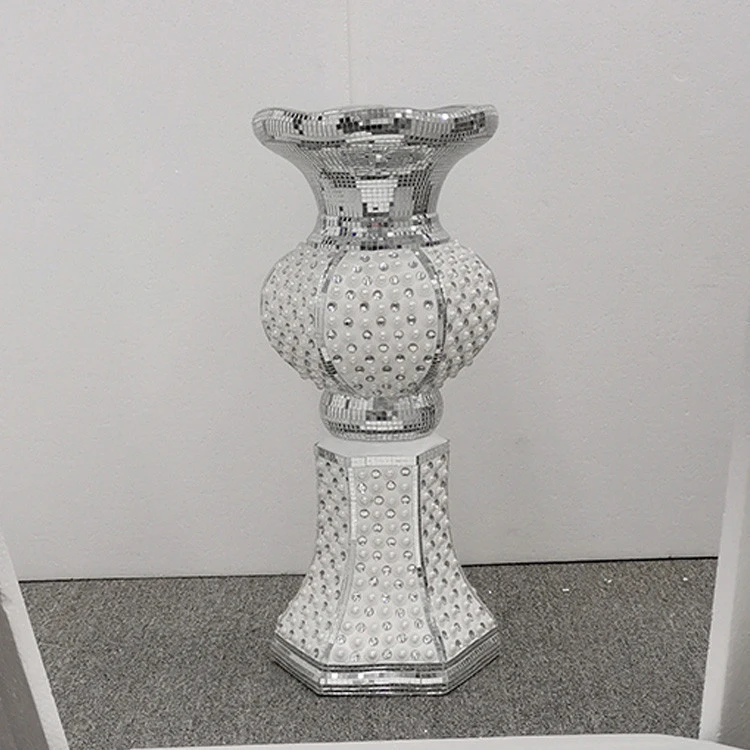 New Design Silver Wedding Decorative Pillars Columns Mirror Glass Vase for Home Decorations