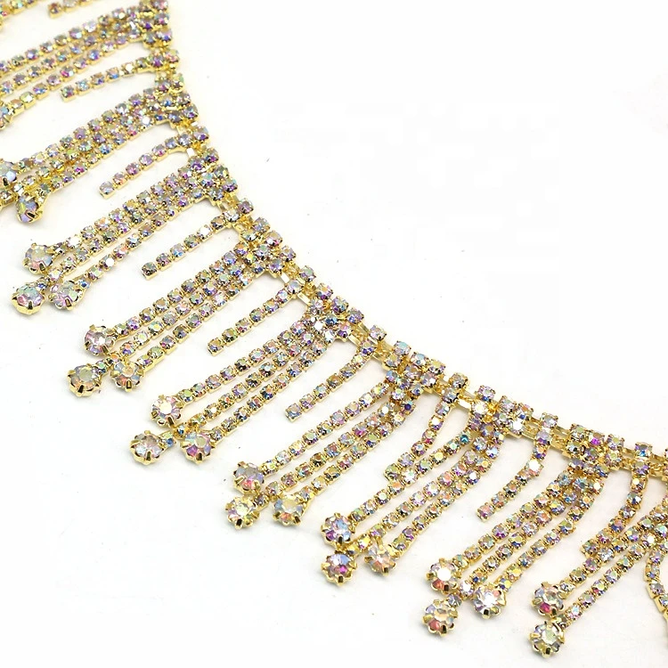 New design silver/gold/rose gold long fringe crystal rhinestone applique trim tassel strass chain trimmings