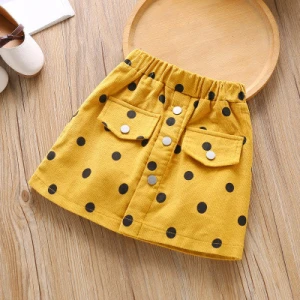 New fashion toddler girls Casual Style corduroy button dots printed skirt Girls short skirt
