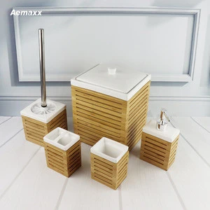 New Gadget Wholesale Simply Bath Accessory Ceramic Bamboo Bathroom Set