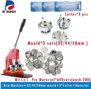 New Mix-and-matc DIY Button Machine with 32/44/58mm round mould, each size 200pcs material, 3 pcs cutter