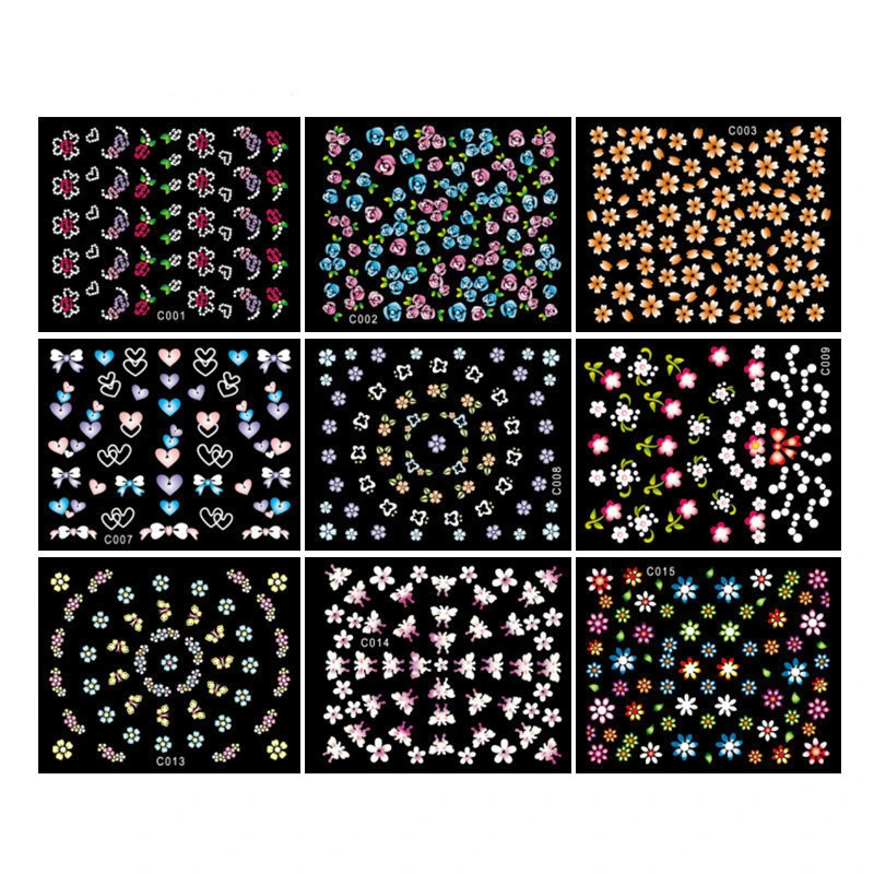 New style nail art supplies waterproof 50 pieces mixed 3D nail decals flower design nail stickers for woman and girls