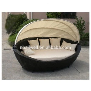 New style wicker patio waterproof round rattan outdoor lounge bed with canopy AWRF8003,round rattan outdoor bed